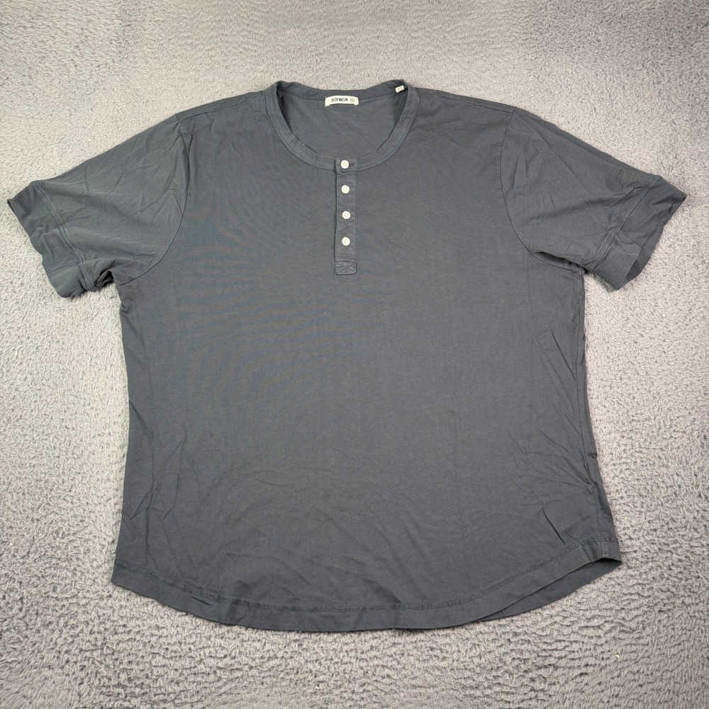 Buck Mason Short Sleeve Henley Shirt Mens 2XL Gray Button Front Cotton